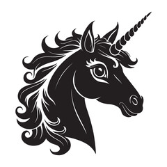 Cute Unicorn Face Head Vector Silhouette Carton Sticker illustration Art Design White Background