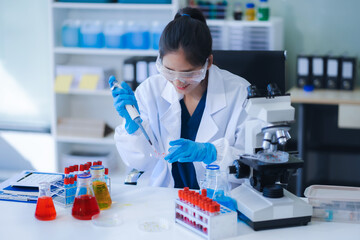 scientist researcher conducting an experiment working in the chemical laboratory.