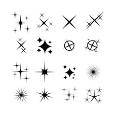 Set of sparkle icon black and white
