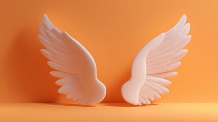 Elegant White Wings on Orange Background Minimalist Design Concept Perfect for Spiritual Angel Freedom and Purity Themes