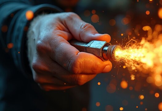 The moment of welding with sparks splashing everywhere