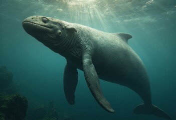 Obraz premium Ancient whales roam in the water