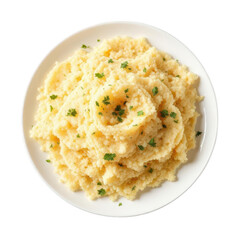 Golden Creamy Polenta: A top-down view reveals a plate of golden creamy polenta, garnished with fresh herbs, offering a visual treat.