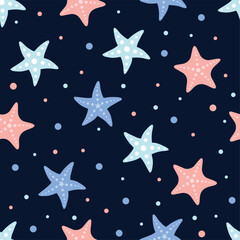 Multicolor smooth ocean star fish repeat vector abstract pattern 