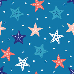 Multicolor smooth ocean star fish repeat vector abstract pattern 