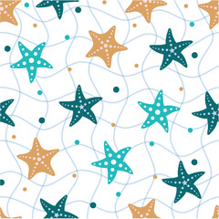 Multicolor smooth ocean star fish repeat vector abstract pattern 
