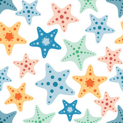 Multicolor smooth ocean star fish repeat vector abstract pattern 