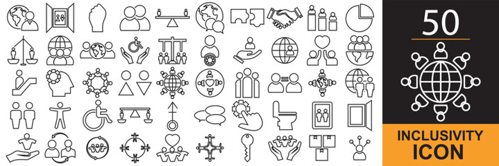 Inclusivity icon .  Vector for diversity, equity, accessibility, global community, multiple different gender ,  inclusion etc. Vector illustration. isolated on white and black background. EPS 10