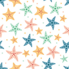 Multicolor smooth ocean star fish repeat vector abstract pattern 