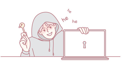 A playful hacker joyfully holds a key, which symbolizes both cybersecurity and access to important information