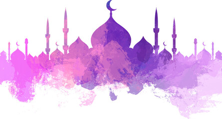 Obraz premium long purple mosque with water color style