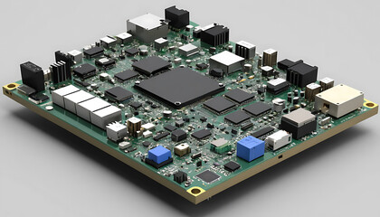 Isometric View of a Complex Electronic Circuit Board