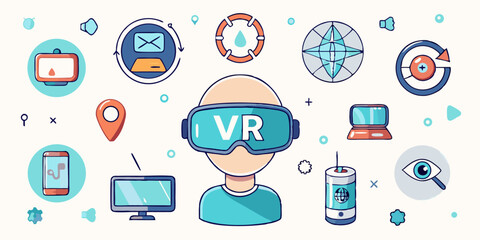 Collection of ten modern icons representing virtual reality and augmented reality experiences