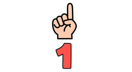 Cartoon Hand Gesturing Number One, Coral-Colored, Flat Design
