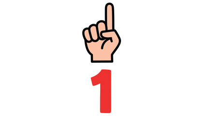 Cartoon Hand Gesturing Number One with Red Digit One Below