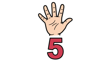 Cartoon Hand Showing Five Fingers Above Number 5