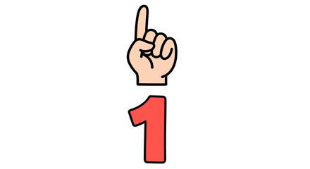 Cartoon Hand Pointing Upward with Red Number One Illustration