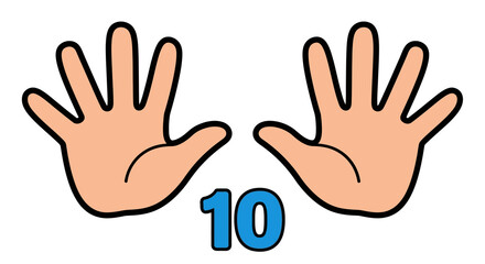 Fototapeta premium Cartoon Hands Illustration Showing Number Ten with Blue Digits on White