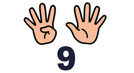 Obraz premium Cartoon Hands Showing Number Nine: Four and Five Fingers, Peach Skin Tone