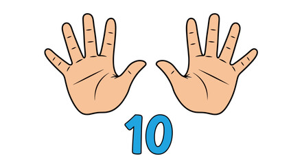 Cartoon Hands Showing Number Ten, Open Palms, Light Beige Tone