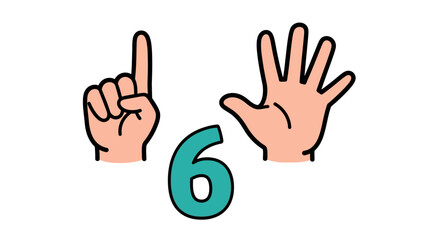 Obraz premium Cartoon Hands Showing Number Six: One and Five Fingers, Teal Digit