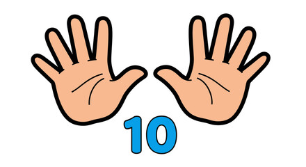 Obraz premium Cartoon Hands Showing Ten Fingers with Blue Number Ten Illustration