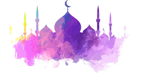 long purple mosque with water color style