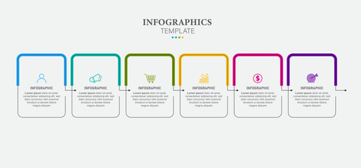 Six steps business infographics template vector.