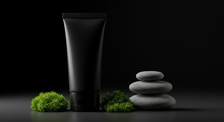 Black cosmetic tube with zen stones