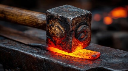 Hot iron clamped in a vise showing texture of hammer strikes