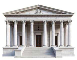 Classic Bank Building with Pillars and Pediment – Frontal View on Transparent Background