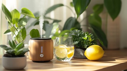 Serene Home Aromatherapy: Bamboo Diffuser with Lemon and Plants