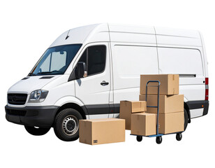 Delivery Van Parked with Boxes Being Unloaded by Hand Truck – Transparent PNG