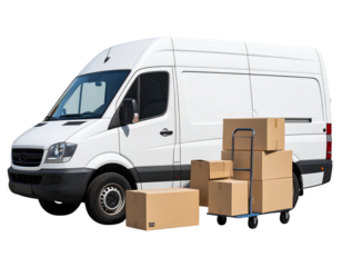 Delivery Van Parked with Boxes Being Unloaded by Hand Truck – Transparent PNG