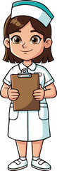Smiling Cartoon Nurse Holding Clipboard, Ready to Assist Patients.
