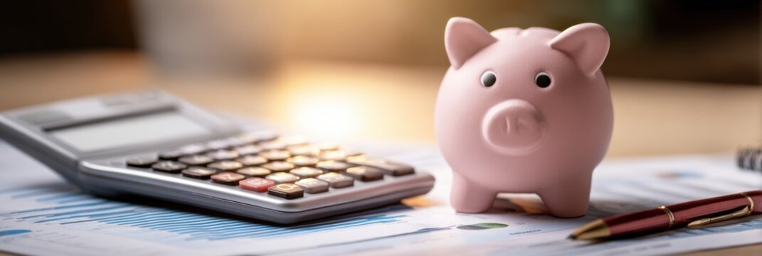 Budget Sheet With Calculator and Piggy Bank Highlights Importance of Financial Planning in Soft Gradient Light