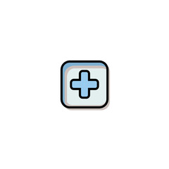 Obraz premium Blue cross icon represents addition inside rounded square button