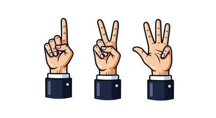 Obraz premium Three Cartoon Hands Showing Numbers One, Two, and Three; Pop Art Style Illustration