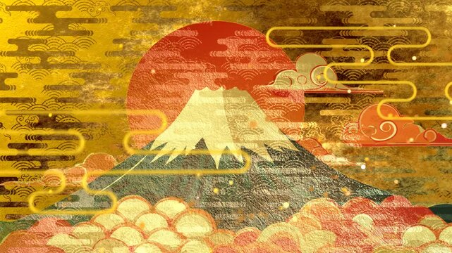  金色の和柄模様・背景の美しいアニメーション