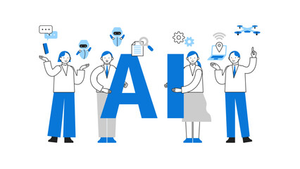 Concept: Problem Solving.  Cartoon character heads of People using AI. Includes face profiles, avatars, and icons. Close-up illustrations of AI-Adaptive Professionals.