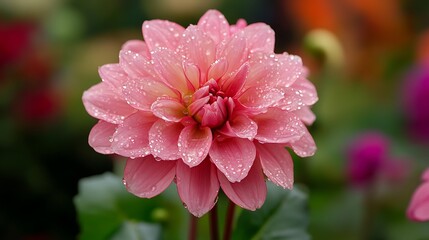 Pink Dahlia Bloom, Dew Drops, Garden, Beauty