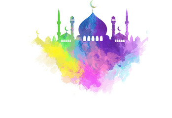 long purple mosque with water color style