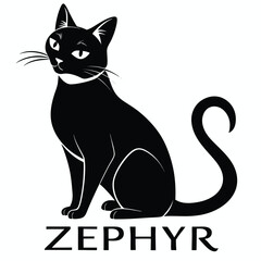 Elegant Black Cat Illustration with Flowing Lines Depicting a Feline Companion with a Graceful Tail and Mysterious Eyes for Designs