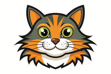 Cartoon Cat Face with Orange and Gray Fur, Green Eyes, and a Playful Expression in a Whimsical Vector Illustration
