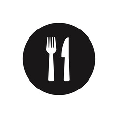 Fork knife pairing symbolizes eating within black circle icon food service emblem