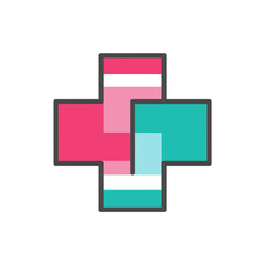 Fototapeta premium Colorful cross merges healthcare icon design representing health medical concept symbol logo graphic