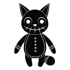 Whimsical Voodoo Cat Doll with Button Eyes and Stitched Mouth a Halloween Mascot Design in Flat Vector Illustration