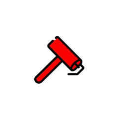 Fototapeta premium Red paint roller applies color indoors with white background illustration