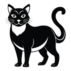 Elegant Black Cat Illustration A Timeless Feline Portrait with Graceful Lines and a Curled Tail Creating a Classic Artistic Impression