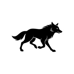running timber wolf silhouette vector illustration